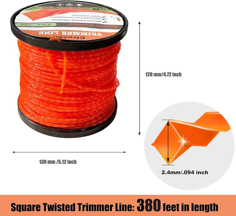 efrozen String Trimmer Line .095-Inch, 381 Feet of Orange Square Twisted Heavy Duty Weed Eater String, Premium Commercial Weed Wacker String Spool Replacement - Image 2